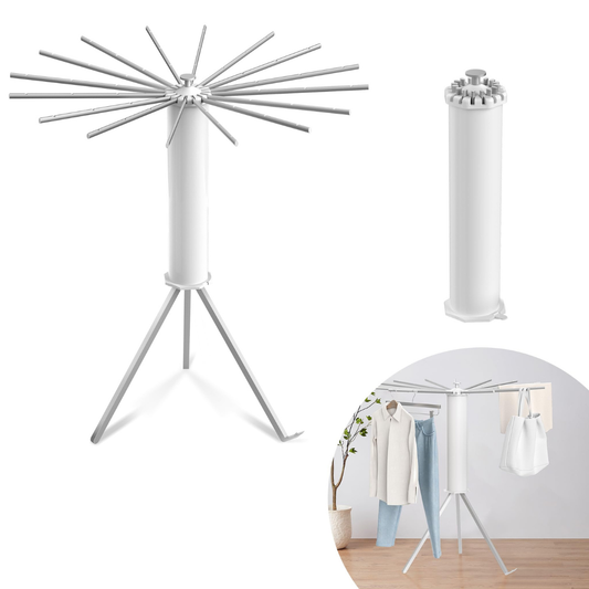 Foldable 360° Rotating Clothes Drying Rack | Tripod Laundry Stand with 16 Bars & Hanger Grooves | Space-Saving Indoor/Outdoor Aire