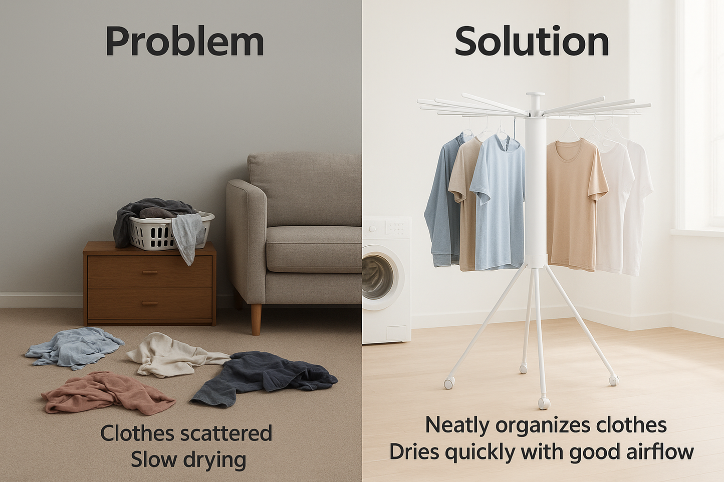Foldable 360° Rotating Clothes Drying Rack | Tripod Laundry Stand with 16 Bars & Hanger Grooves | Space-Saving Indoor/Outdoor Aire